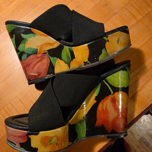 Donald J Pliner Women’s Limited Addition Artisan Floral Wedge Mule Shoe Size 7.5 - Picture 1 of 5